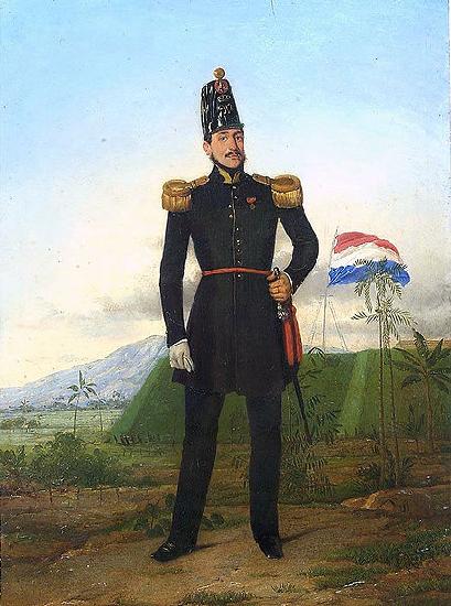 unknow artist Oil painting with an officer of the KNIL, the Royal Dutch East Indies Army.